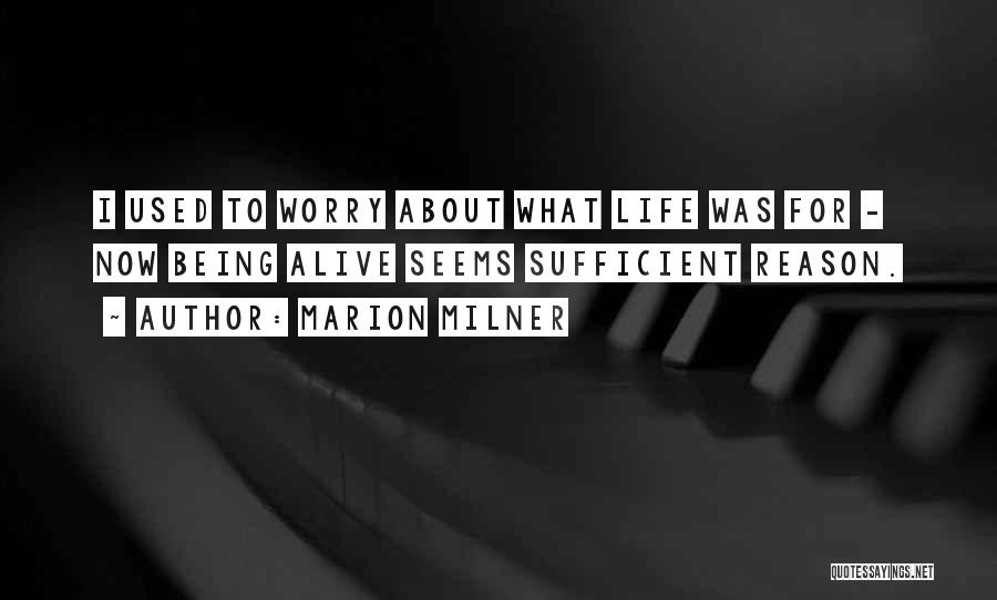 Marion Milner Quotes: I Used To Worry About What Life Was For - Now Being Alive Seems Sufficient Reason.