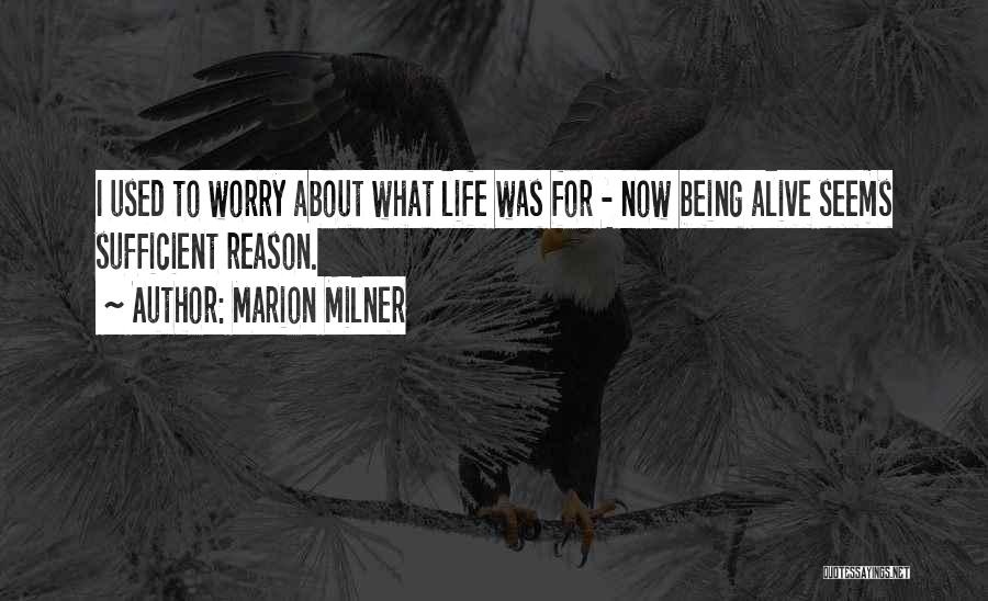 Marion Milner Quotes: I Used To Worry About What Life Was For - Now Being Alive Seems Sufficient Reason.