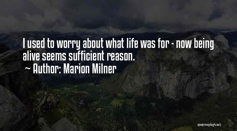 Marion Milner Quotes: I Used To Worry About What Life Was For - Now Being Alive Seems Sufficient Reason.