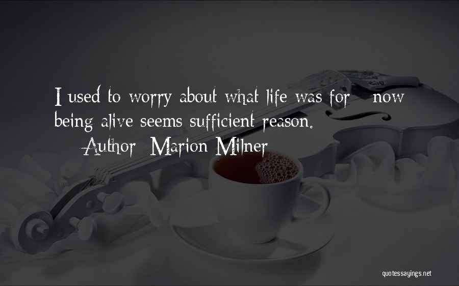 Marion Milner Quotes: I Used To Worry About What Life Was For - Now Being Alive Seems Sufficient Reason.