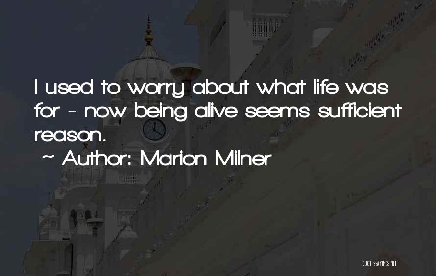 Marion Milner Quotes: I Used To Worry About What Life Was For - Now Being Alive Seems Sufficient Reason.