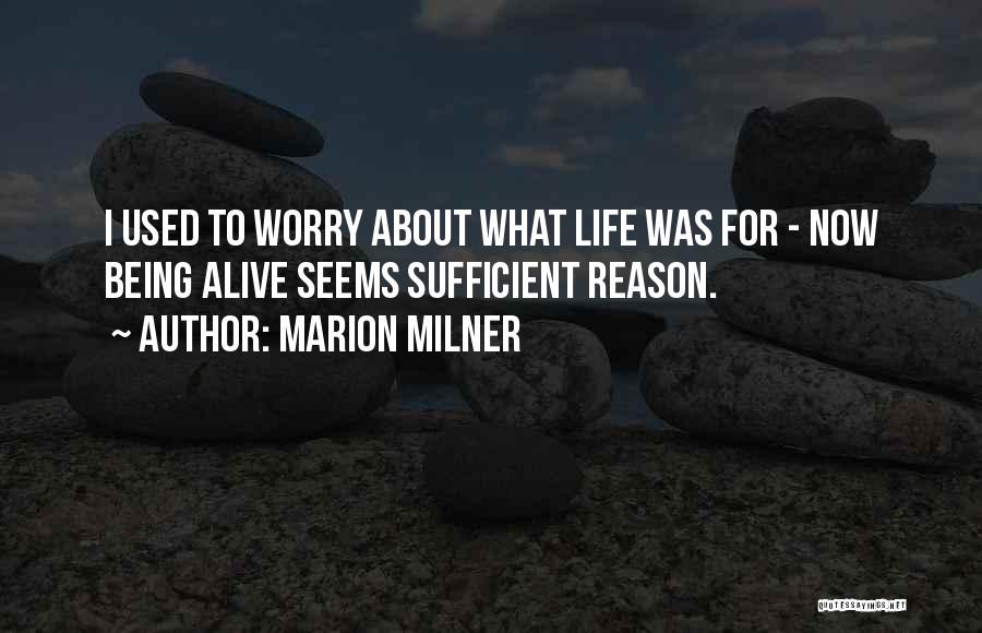 Marion Milner Quotes: I Used To Worry About What Life Was For - Now Being Alive Seems Sufficient Reason.