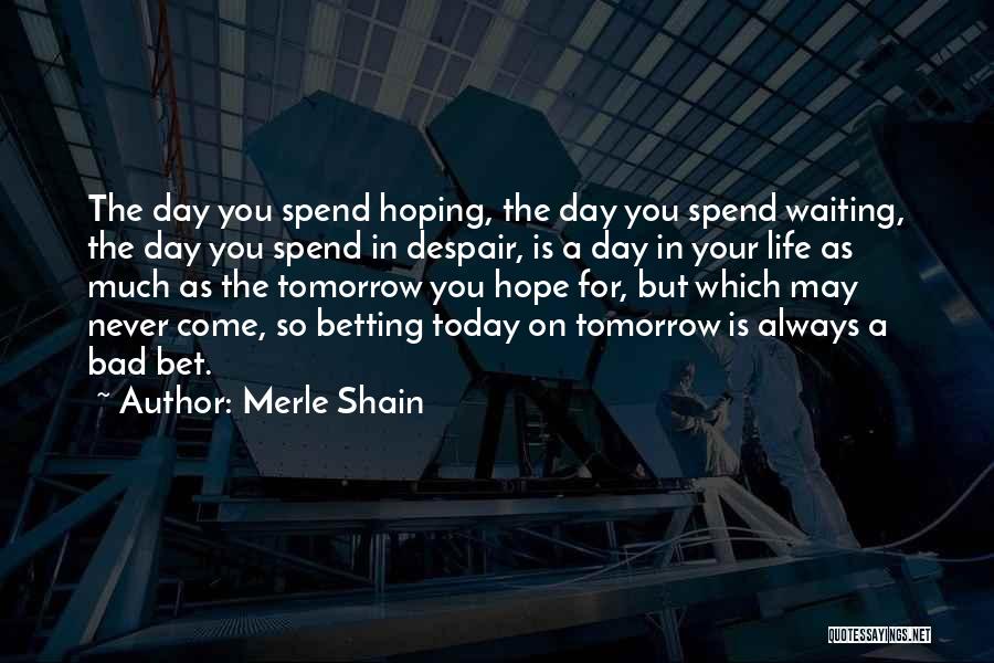 Merle Shain Quotes: The Day You Spend Hoping, The Day You Spend Waiting, The Day You Spend In Despair, Is A Day In