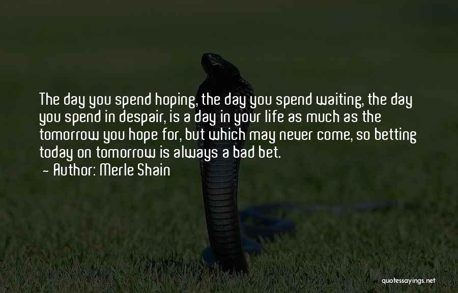 Merle Shain Quotes: The Day You Spend Hoping, The Day You Spend Waiting, The Day You Spend In Despair, Is A Day In
