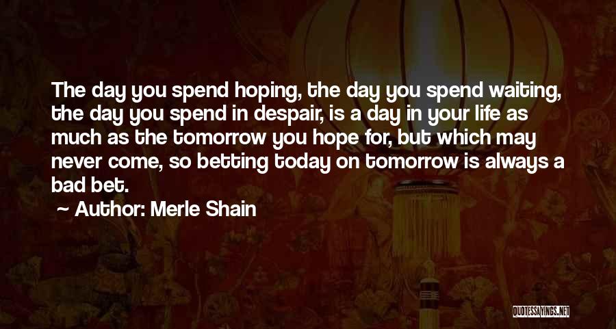 Merle Shain Quotes: The Day You Spend Hoping, The Day You Spend Waiting, The Day You Spend In Despair, Is A Day In