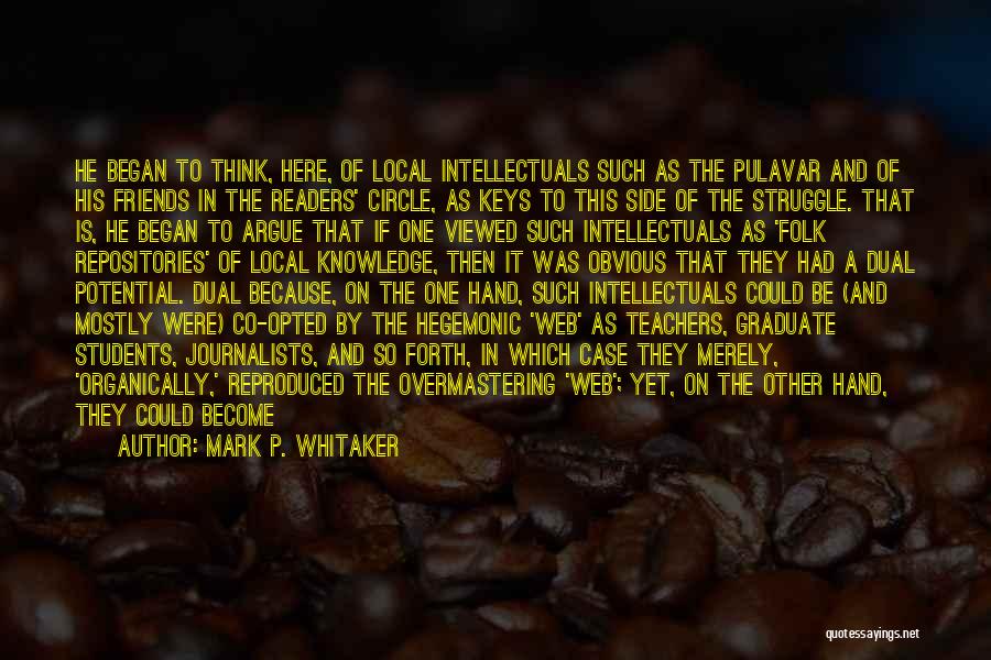 Mark P. Whitaker Quotes: He Began To Think, Here, Of Local Intellectuals Such As The Pulavar And Of His Friends In The Readers' Circle,