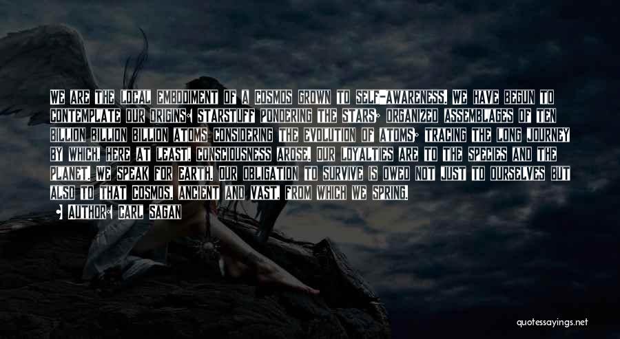 Carl Sagan Quotes: We Are The Local Embodiment Of A Cosmos Grown To Self-awareness. We Have Begun To Contemplate Our Origins: Starstuff Pondering