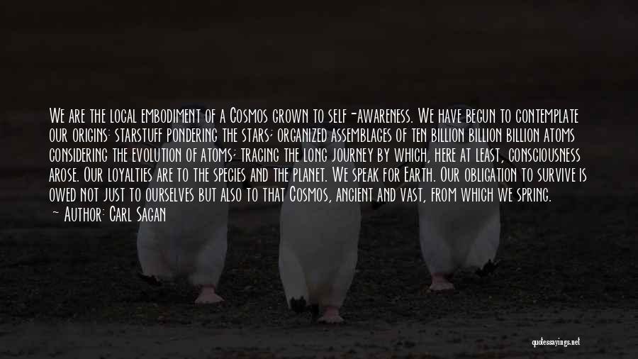 Carl Sagan Quotes: We Are The Local Embodiment Of A Cosmos Grown To Self-awareness. We Have Begun To Contemplate Our Origins: Starstuff Pondering