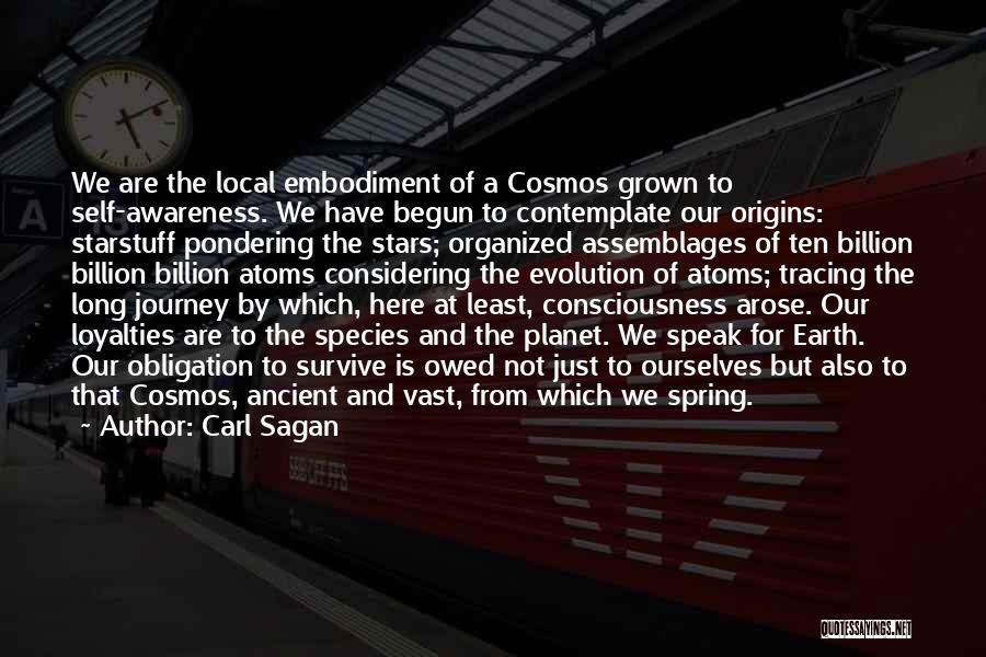 Carl Sagan Quotes: We Are The Local Embodiment Of A Cosmos Grown To Self-awareness. We Have Begun To Contemplate Our Origins: Starstuff Pondering