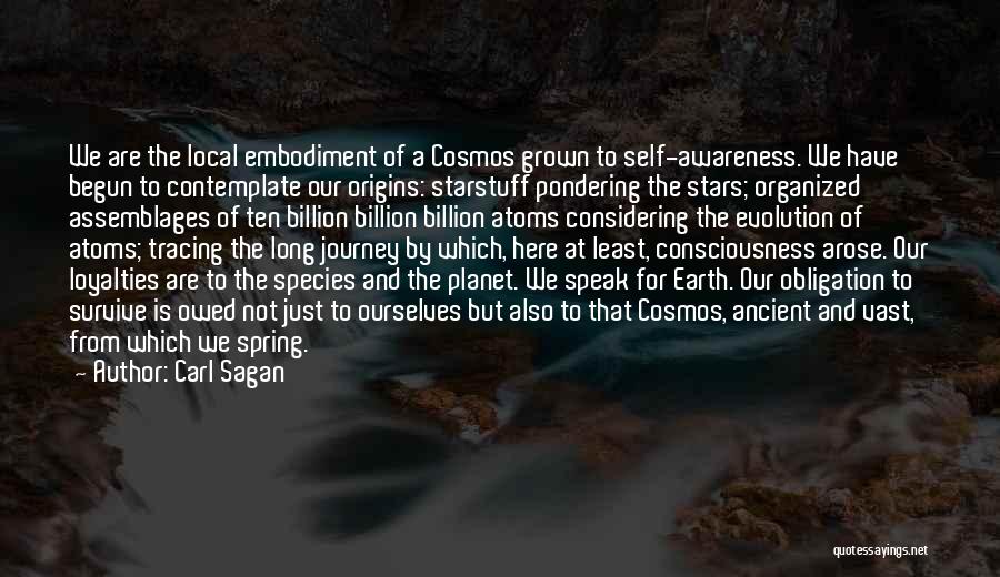 Carl Sagan Quotes: We Are The Local Embodiment Of A Cosmos Grown To Self-awareness. We Have Begun To Contemplate Our Origins: Starstuff Pondering