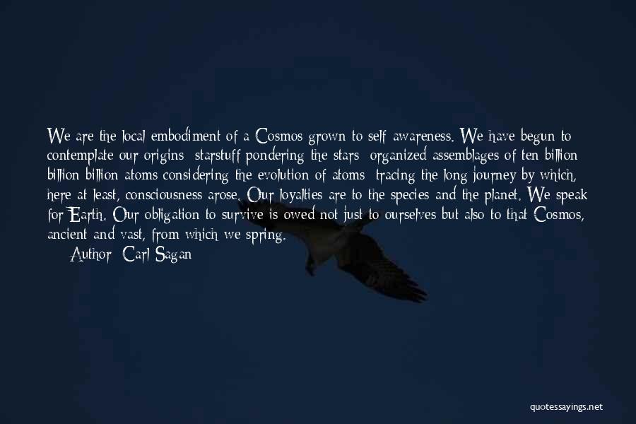 Carl Sagan Quotes: We Are The Local Embodiment Of A Cosmos Grown To Self-awareness. We Have Begun To Contemplate Our Origins: Starstuff Pondering