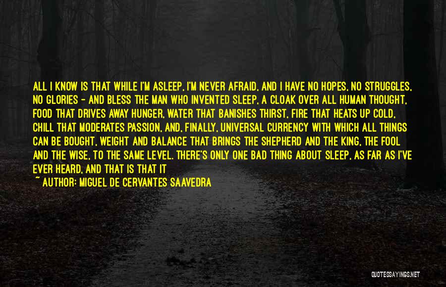 Miguel De Cervantes Saavedra Quotes: All I Know Is That While I'm Asleep, I'm Never Afraid, And I Have No Hopes, No Struggles, No Glories