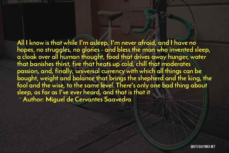 Miguel De Cervantes Saavedra Quotes: All I Know Is That While I'm Asleep, I'm Never Afraid, And I Have No Hopes, No Struggles, No Glories