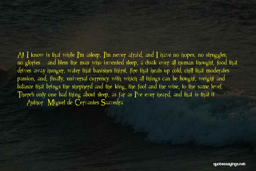 Miguel De Cervantes Saavedra Quotes: All I Know Is That While I'm Asleep, I'm Never Afraid, And I Have No Hopes, No Struggles, No Glories