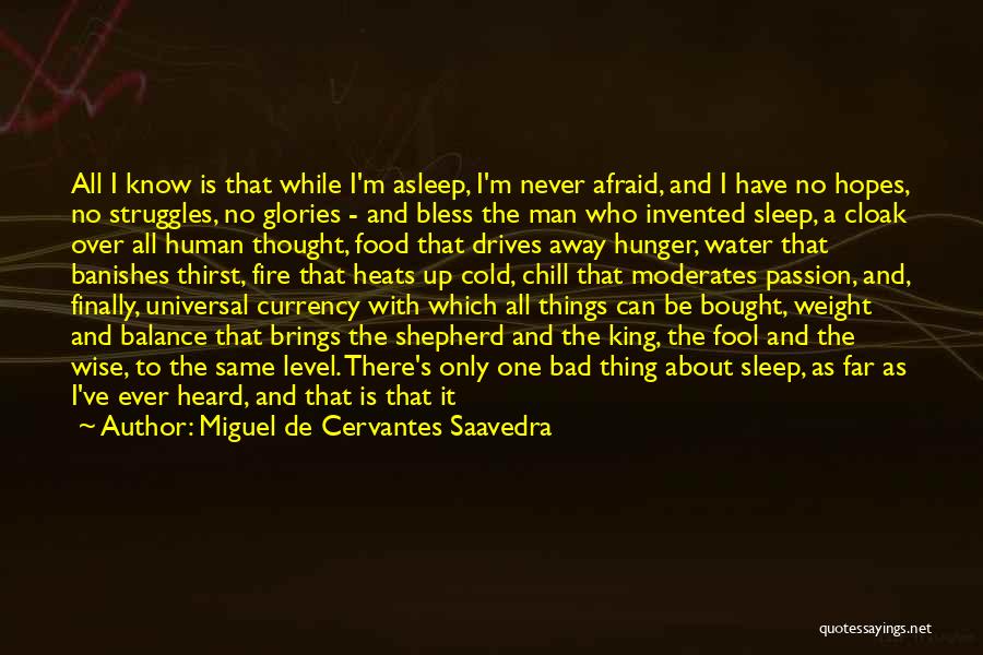 Miguel De Cervantes Saavedra Quotes: All I Know Is That While I'm Asleep, I'm Never Afraid, And I Have No Hopes, No Struggles, No Glories