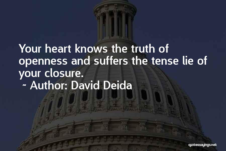 David Deida Quotes: Your Heart Knows The Truth Of Openness And Suffers The Tense Lie Of Your Closure.