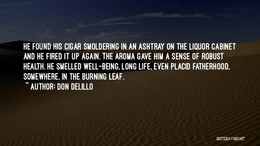 Don DeLillo Quotes: He Found His Cigar Smoldering In An Ashtray On The Liquor Cabinet And He Fired It Up Again. The Aroma