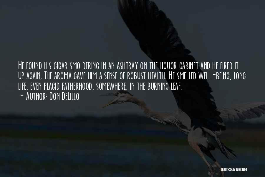 Don DeLillo Quotes: He Found His Cigar Smoldering In An Ashtray On The Liquor Cabinet And He Fired It Up Again. The Aroma