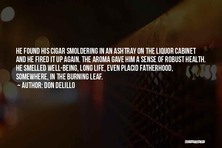 Don DeLillo Quotes: He Found His Cigar Smoldering In An Ashtray On The Liquor Cabinet And He Fired It Up Again. The Aroma