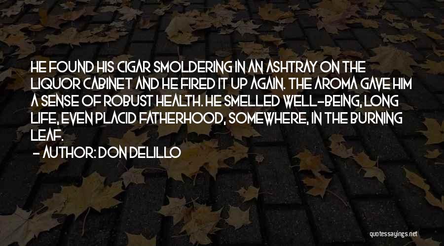 Don DeLillo Quotes: He Found His Cigar Smoldering In An Ashtray On The Liquor Cabinet And He Fired It Up Again. The Aroma