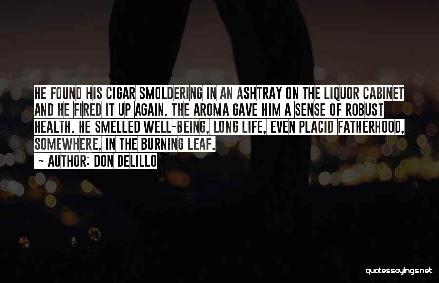 Don DeLillo Quotes: He Found His Cigar Smoldering In An Ashtray On The Liquor Cabinet And He Fired It Up Again. The Aroma