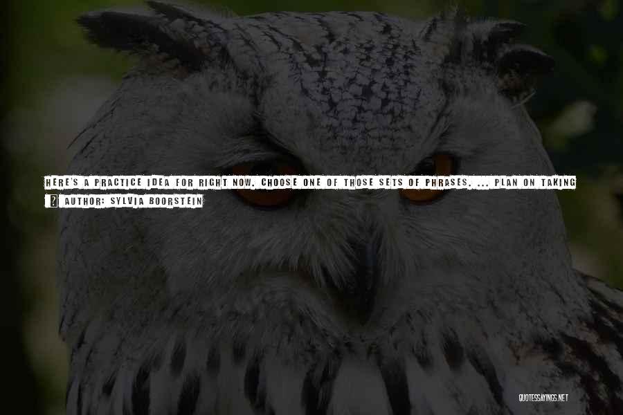 Sylvia Boorstein Quotes: Here's A Practice Idea For Right Now. Choose One Of Those Sets Of Phrases. ... Plan On Taking Some Time