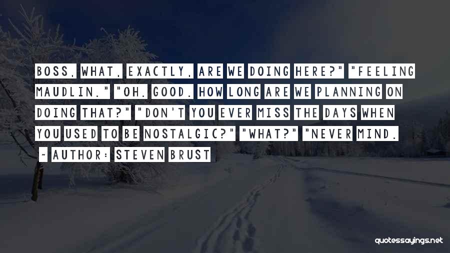 Steven Brust Quotes: Boss, What, Exactly, Are We Doing Here? Feeling Maudlin. Oh. Good. How Long Are We Planning On Doing That? Don't