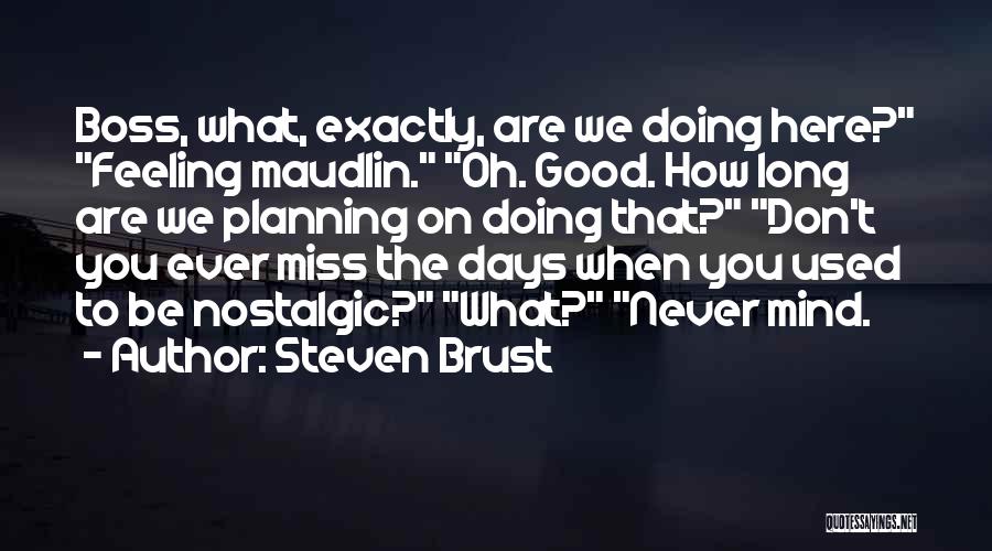 Steven Brust Quotes: Boss, What, Exactly, Are We Doing Here? Feeling Maudlin. Oh. Good. How Long Are We Planning On Doing That? Don't