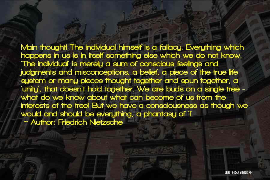Friedrich Nietzsche Quotes: Main Thought! The Individual Himself Is A Fallacy. Everything Which Happens In Us Is In Itself Something Else Which We