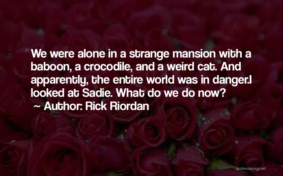 Rick Riordan Quotes: We Were Alone In A Strange Mansion With A Baboon, A Crocodile, And A Weird Cat. And Apparently, The Entire