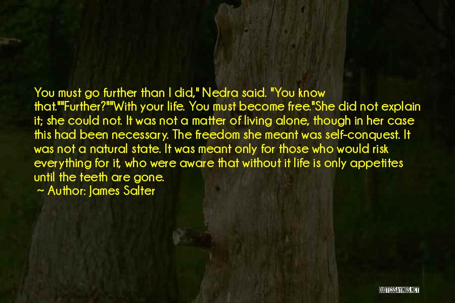 James Salter Quotes: You Must Go Further Than I Did, Nedra Said. You Know That.further?with Your Life. You Must Become Free.she Did Not
