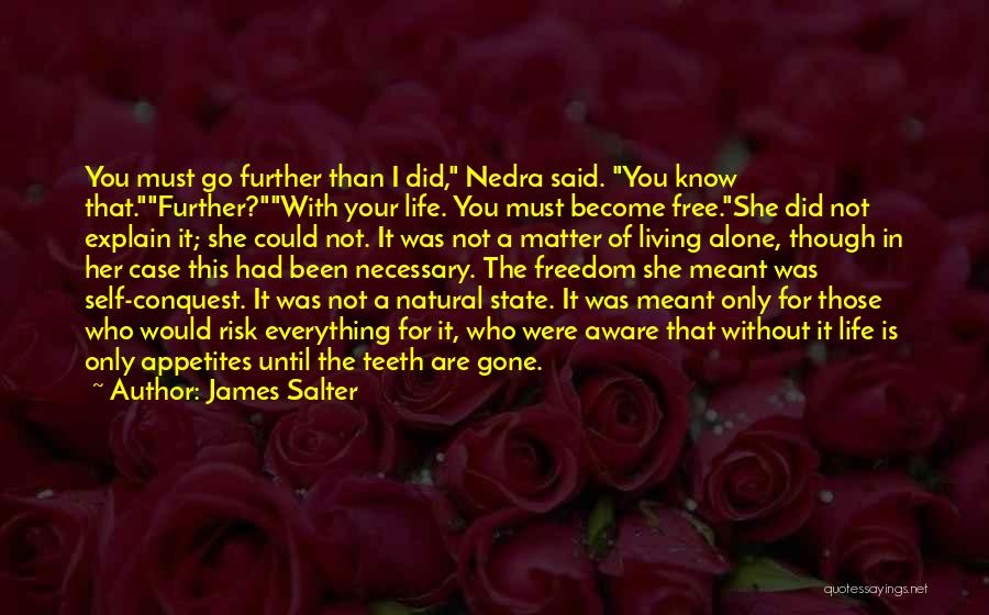 James Salter Quotes: You Must Go Further Than I Did, Nedra Said. You Know That.further?with Your Life. You Must Become Free.she Did Not