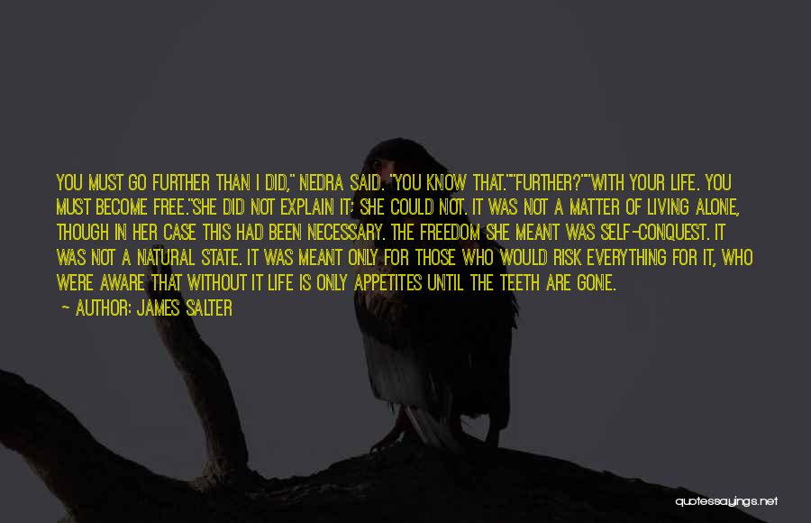 James Salter Quotes: You Must Go Further Than I Did, Nedra Said. You Know That.further?with Your Life. You Must Become Free.she Did Not