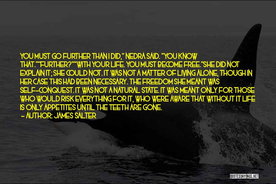 James Salter Quotes: You Must Go Further Than I Did, Nedra Said. You Know That.further?with Your Life. You Must Become Free.she Did Not