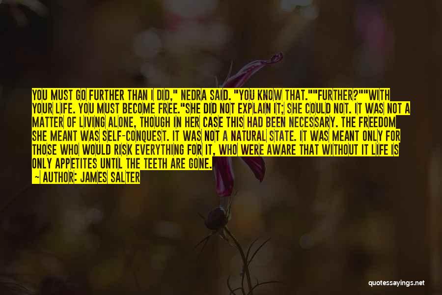 James Salter Quotes: You Must Go Further Than I Did, Nedra Said. You Know That.further?with Your Life. You Must Become Free.she Did Not