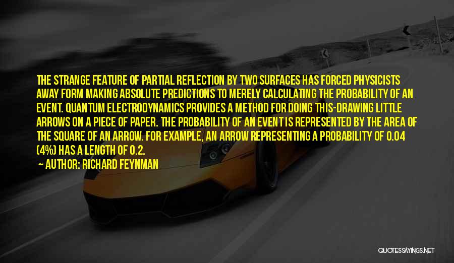 Richard Feynman Quotes: The Strange Feature Of Partial Reflection By Two Surfaces Has Forced Physicists Away Form Making Absolute Predictions To Merely Calculating