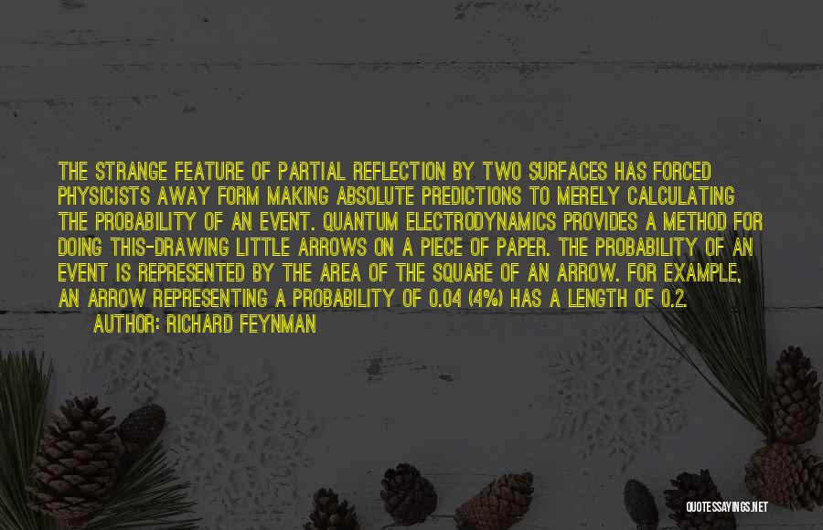 Richard Feynman Quotes: The Strange Feature Of Partial Reflection By Two Surfaces Has Forced Physicists Away Form Making Absolute Predictions To Merely Calculating