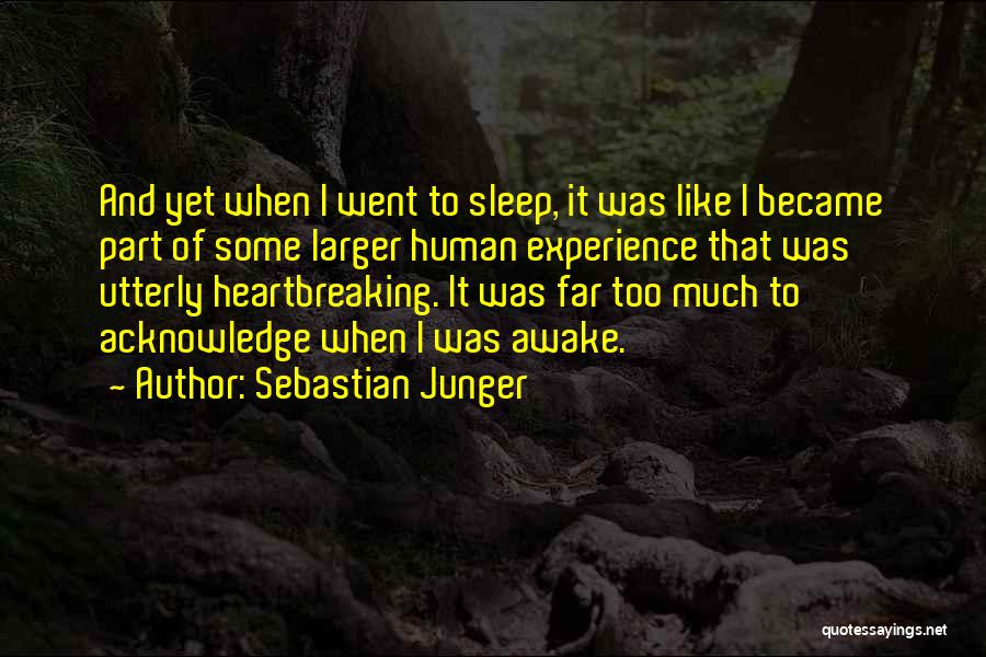 Sebastian Junger Quotes: And Yet When I Went To Sleep, It Was Like I Became Part Of Some Larger Human Experience That Was