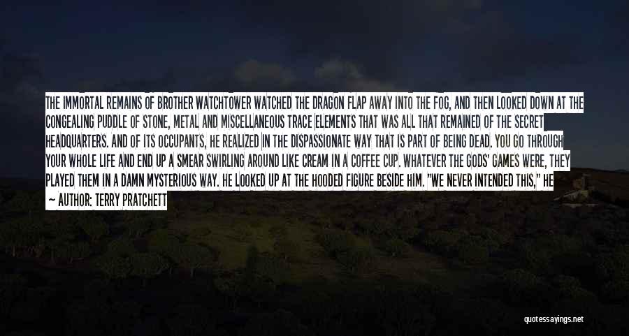 Terry Pratchett Quotes: The Immortal Remains Of Brother Watchtower Watched The Dragon Flap Away Into The Fog, And Then Looked Down At The