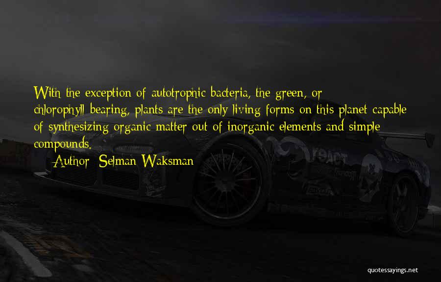 Selman Waksman Quotes: With The Exception Of Autotrophic Bacteria, The Green, Or Chlorophyll-bearing, Plants Are The Only Living Forms On This Planet Capable