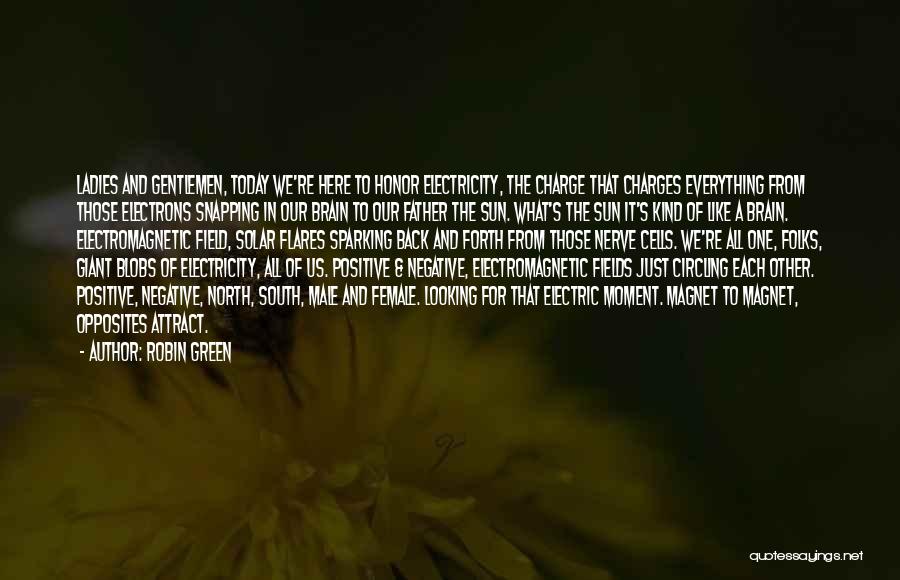 Robin Green Quotes: Ladies And Gentlemen, Today We're Here To Honor Electricity, The Charge That Charges Everything From Those Electrons Snapping In Our