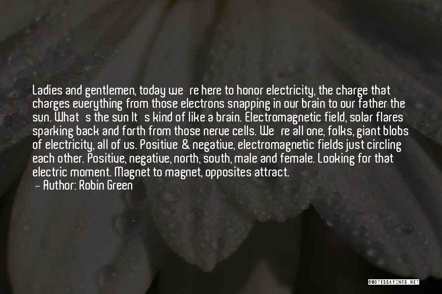 Robin Green Quotes: Ladies And Gentlemen, Today We're Here To Honor Electricity, The Charge That Charges Everything From Those Electrons Snapping In Our