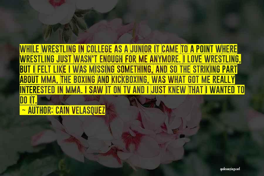 Cain Velasquez Quotes: While Wrestling In College As A Junior It Came To A Point Where Wrestling Just Wasn't Enough For Me Anymore.