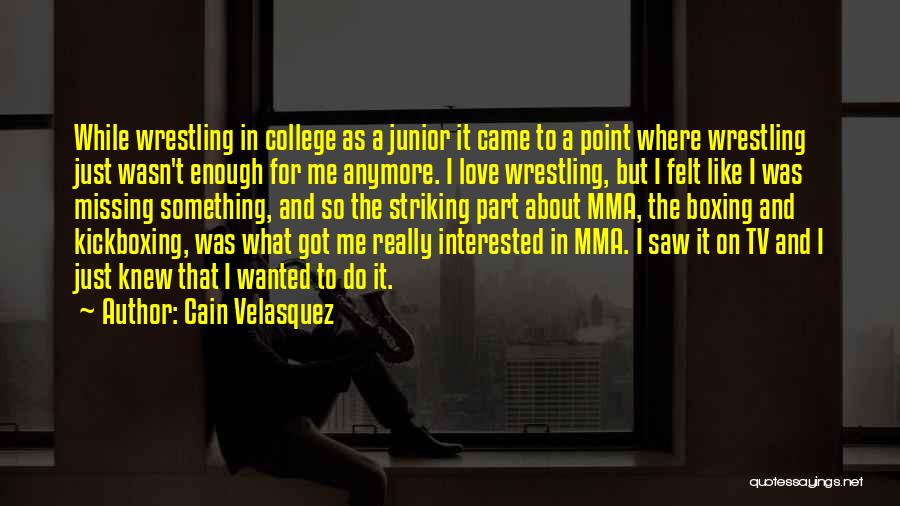 Cain Velasquez Quotes: While Wrestling In College As A Junior It Came To A Point Where Wrestling Just Wasn't Enough For Me Anymore.
