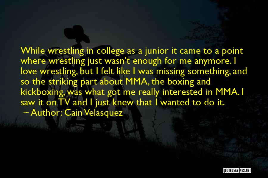 Cain Velasquez Quotes: While Wrestling In College As A Junior It Came To A Point Where Wrestling Just Wasn't Enough For Me Anymore.