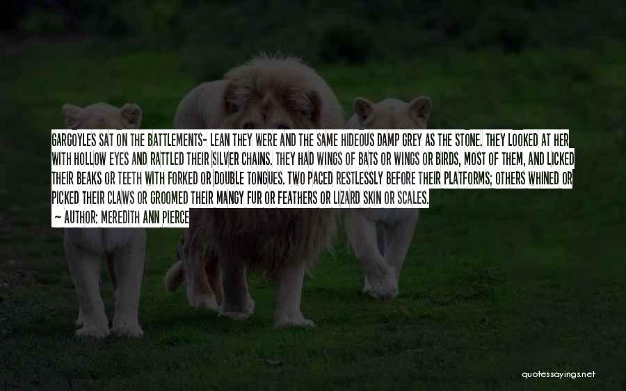 Meredith Ann Pierce Quotes: Gargoyles Sat On The Battlements- Lean They Were And The Same Hideous Damp Grey As The Stone. They Looked At