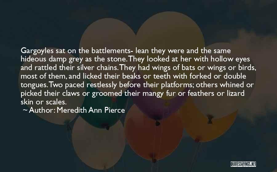 Meredith Ann Pierce Quotes: Gargoyles Sat On The Battlements- Lean They Were And The Same Hideous Damp Grey As The Stone. They Looked At