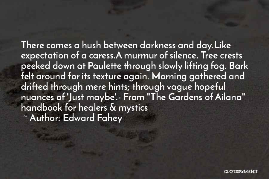 Edward Fahey Quotes: There Comes A Hush Between Darkness And Day.like Expectation Of A Caress.a Murmur Of Silence. Tree Crests Peeked Down At