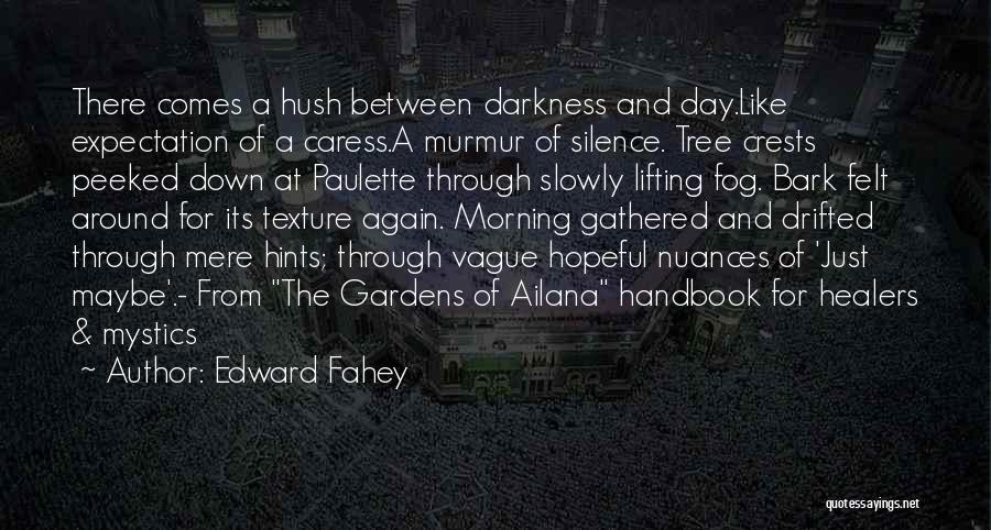 Edward Fahey Quotes: There Comes A Hush Between Darkness And Day.like Expectation Of A Caress.a Murmur Of Silence. Tree Crests Peeked Down At