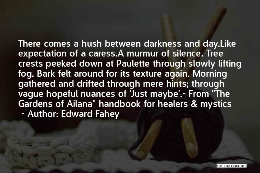 Edward Fahey Quotes: There Comes A Hush Between Darkness And Day.like Expectation Of A Caress.a Murmur Of Silence. Tree Crests Peeked Down At